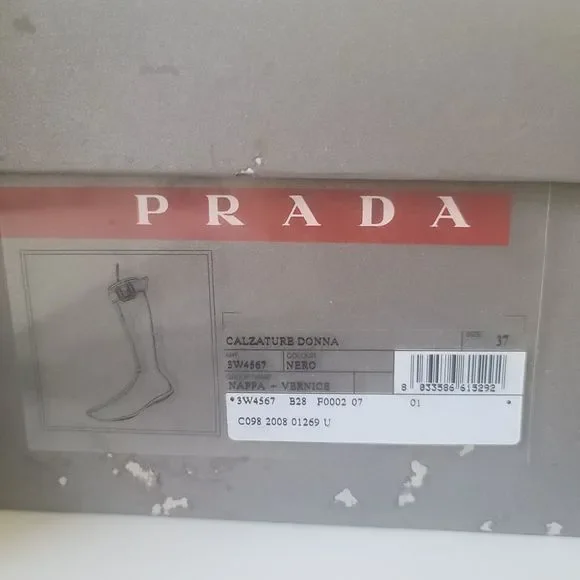 PRADA Tall Black Riding Boots Leather, Nappa Vernice Size 37 3W4567 - Picture 2 of 15